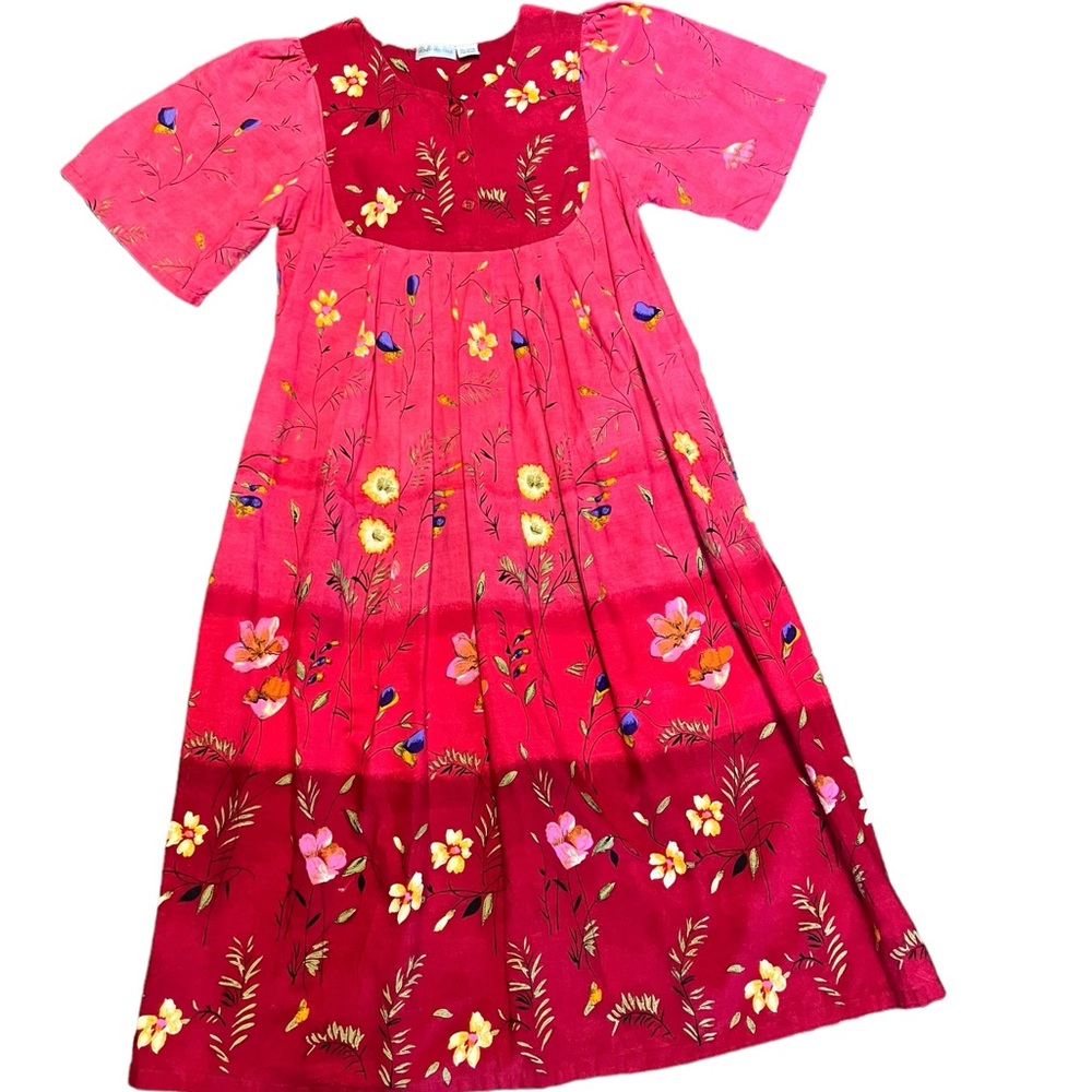 Vintage 90s floral smocked bohemian peasant maxi dress ruffled skirt siz…